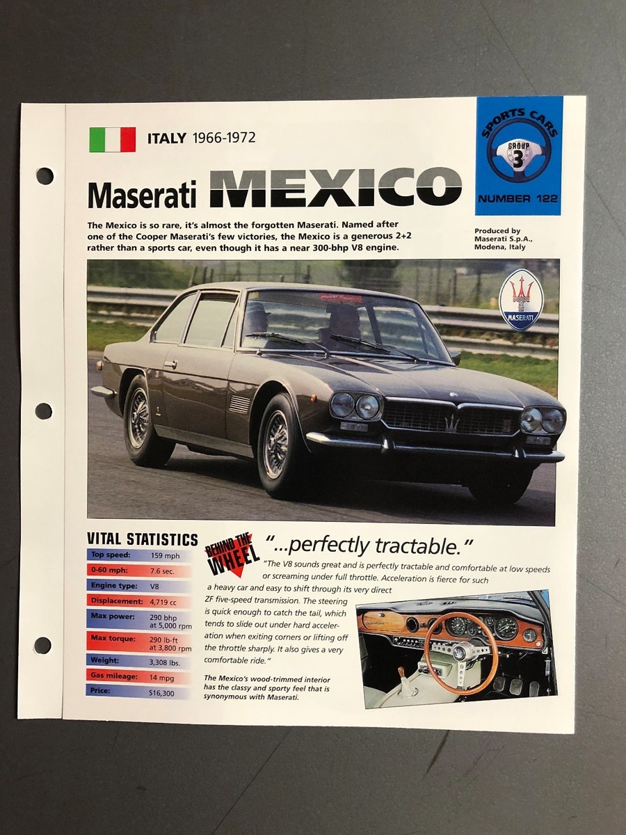 1966 - 1972 Maserati Mexico Coupe IMP 'Hot Cars' Spec Sheet Folder Brochure L@@K | eBay