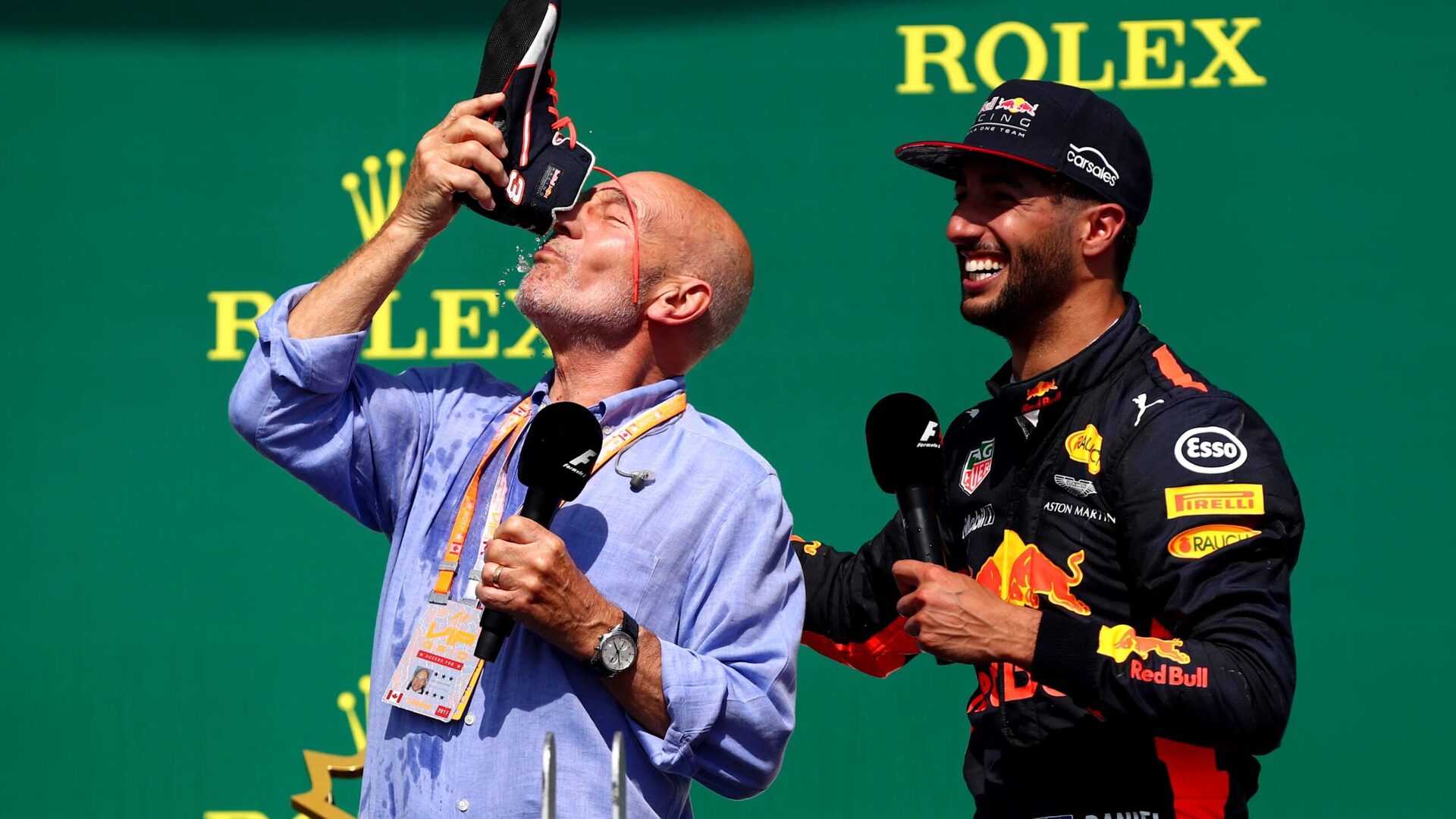 MONTREAL, QC - JUNE 11: Daniel Ricciardo of Australia and Red Bull Racing celebrates on the podium