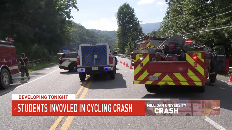 Screenshot of a news report showing emergency responders at the scene