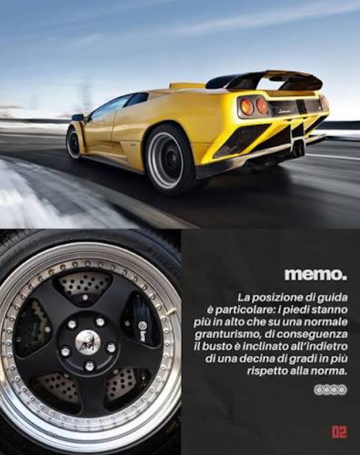 Yellow sports car speeding on a snowy road, featuring a close-up of a black alloy wheel and technical notes. Yellow sports car speeding on a snowy road, featuring a close-up of a black alloy wheel and technical notes.