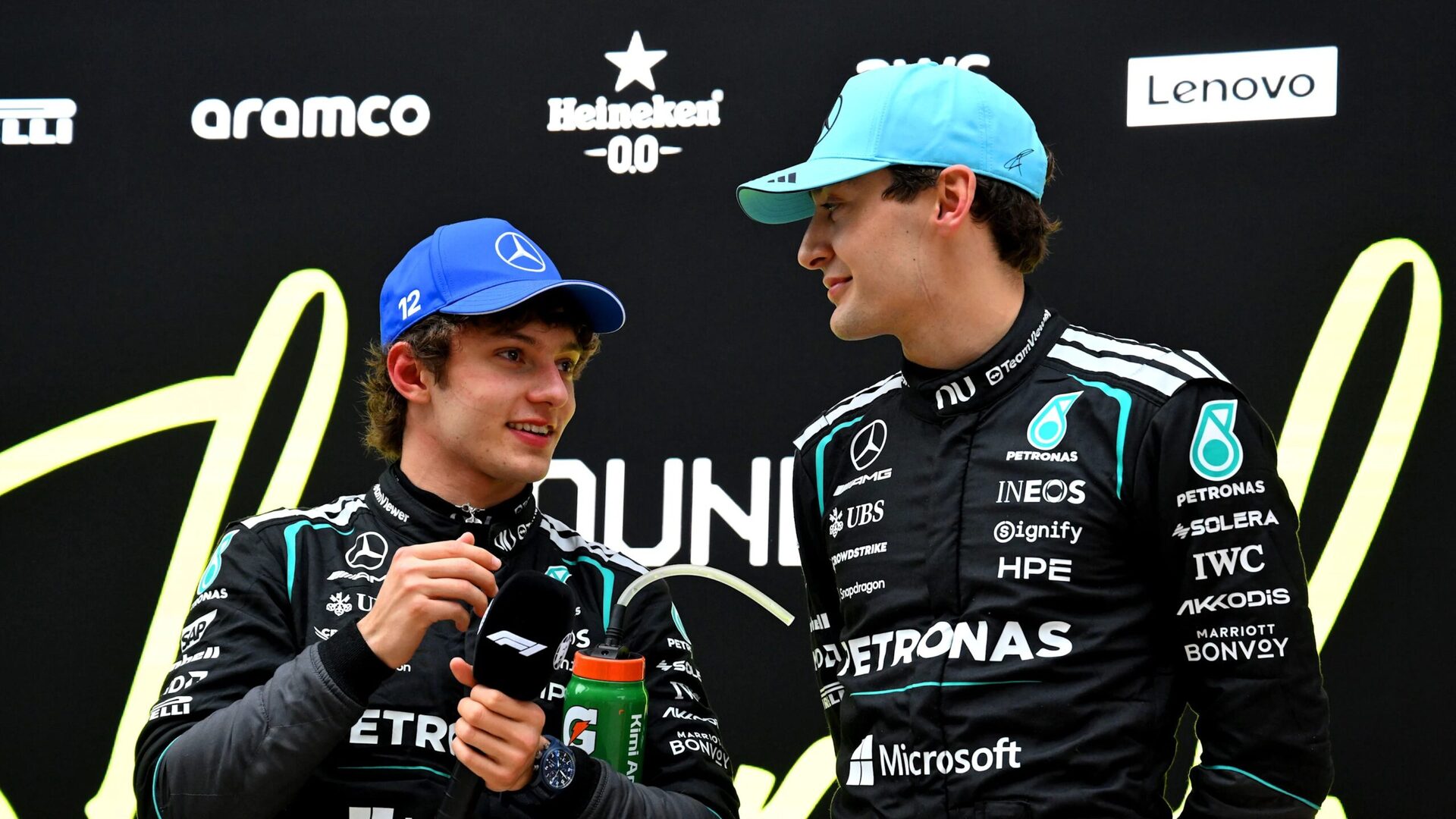 SHANGHAI, CHINA - MARCH 15: Race winner Andrea Kimi Antonelli of Italy and Mercedes AMG Petronas F1