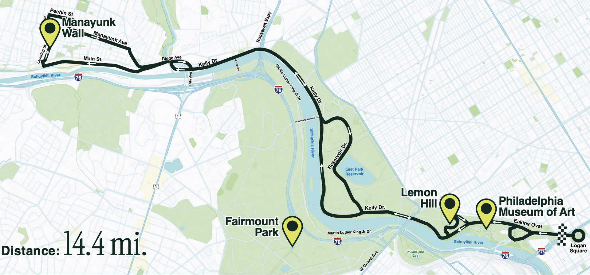 Route map for 2026 Philadelphia Cycling Classic