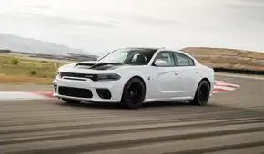 2022 Dodge Charger SRT Hellcat Redeye Widebody White Front Angled View Track Driving