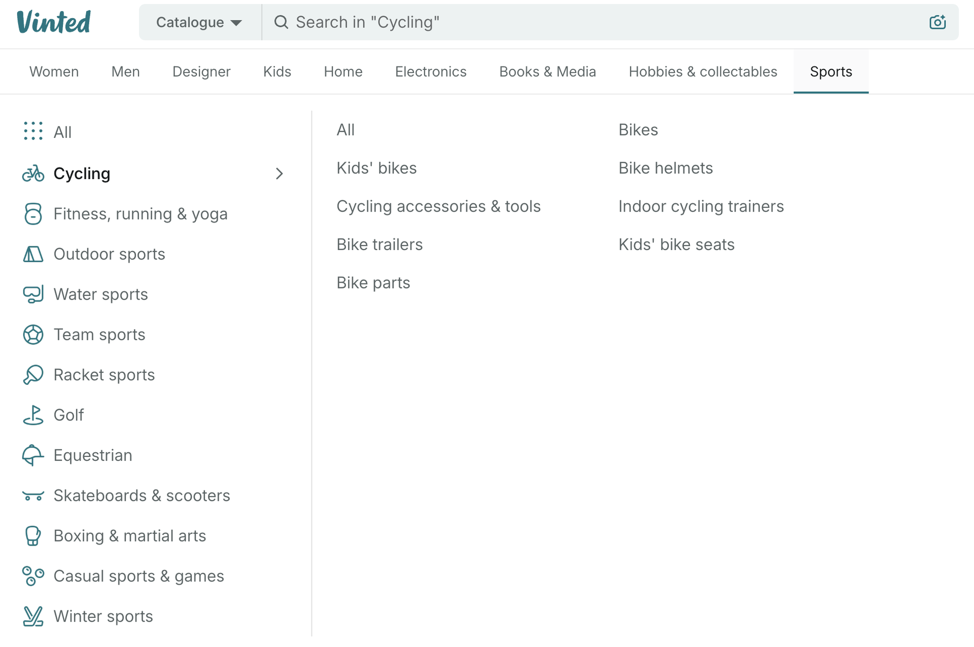 Screenshot of cycling clothing listings on Vinted