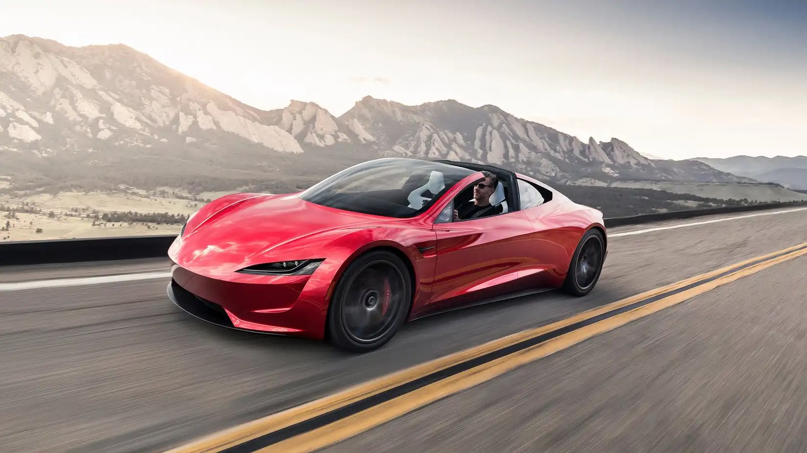 Tesla roadster driving 