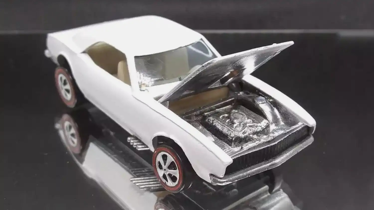 1968 White Enamel Custom Camaro front 3/4 hood up