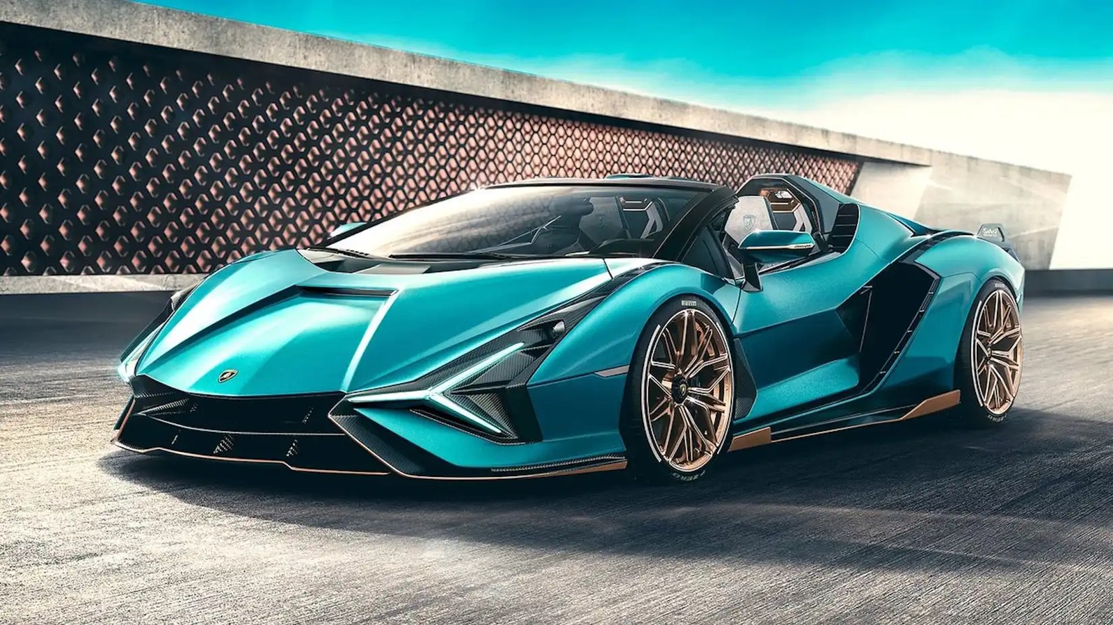 2021 Lamborghini Sian Roadster Turquoise Front Angled View