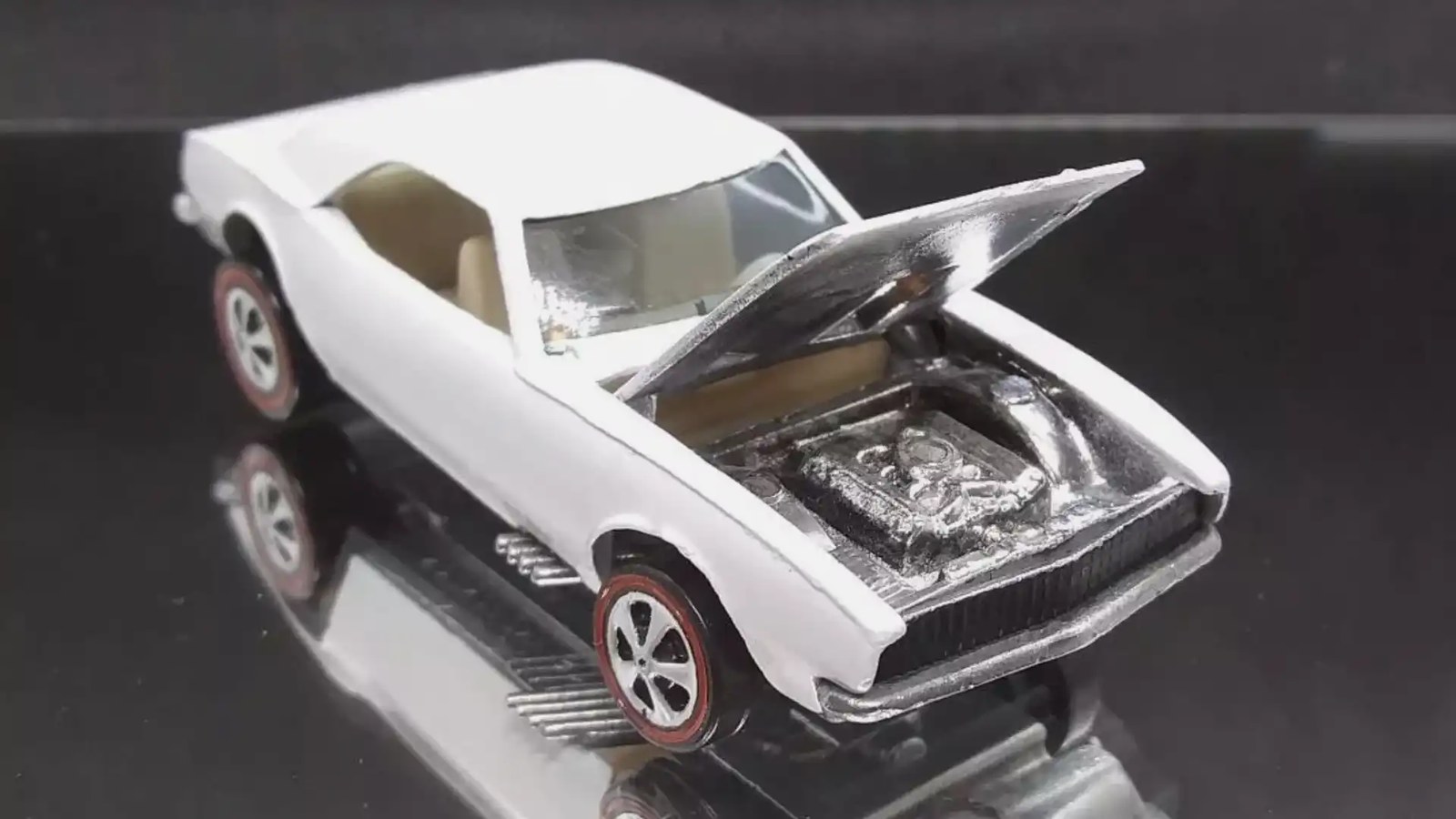 1968 White Enamel Custom Camaro front 3/4 hood up