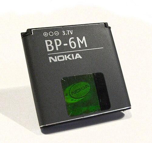 The Nokia BP-6M, a rechargeable lithium polymer battery for mobile devices