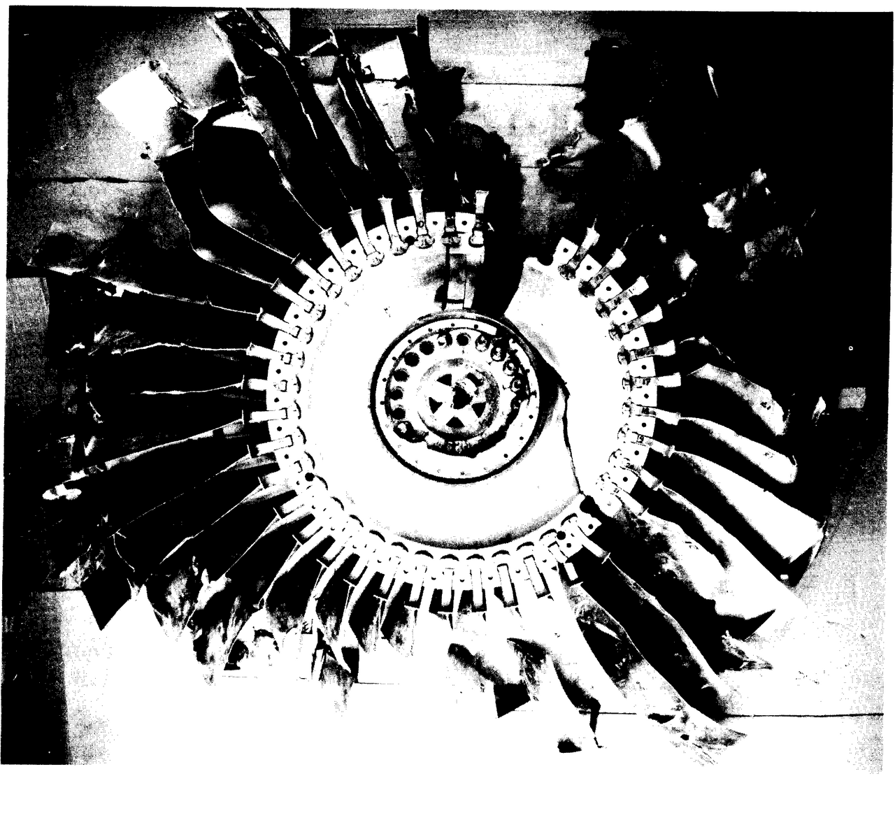 The damaged fan disk of the engine that catastrophically failed on United Airlines Flight 232