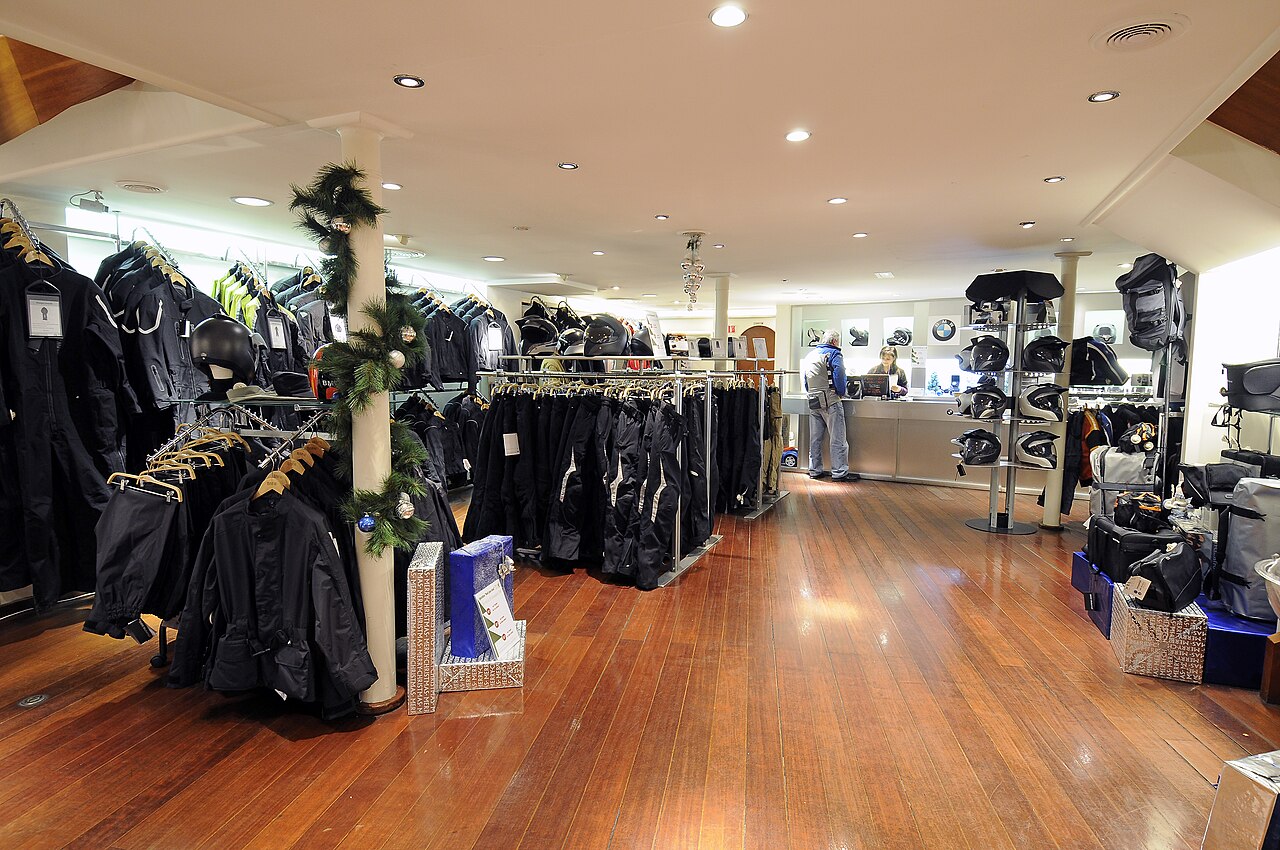 A motorcycle riding gear store