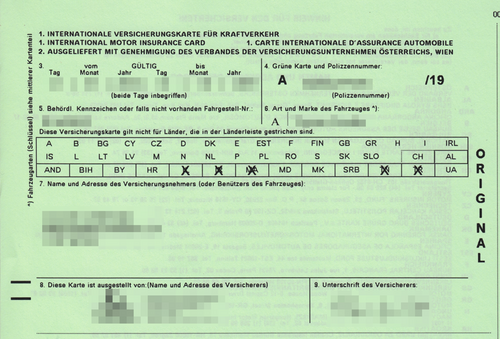 International Motor Insurance Card (IVK)