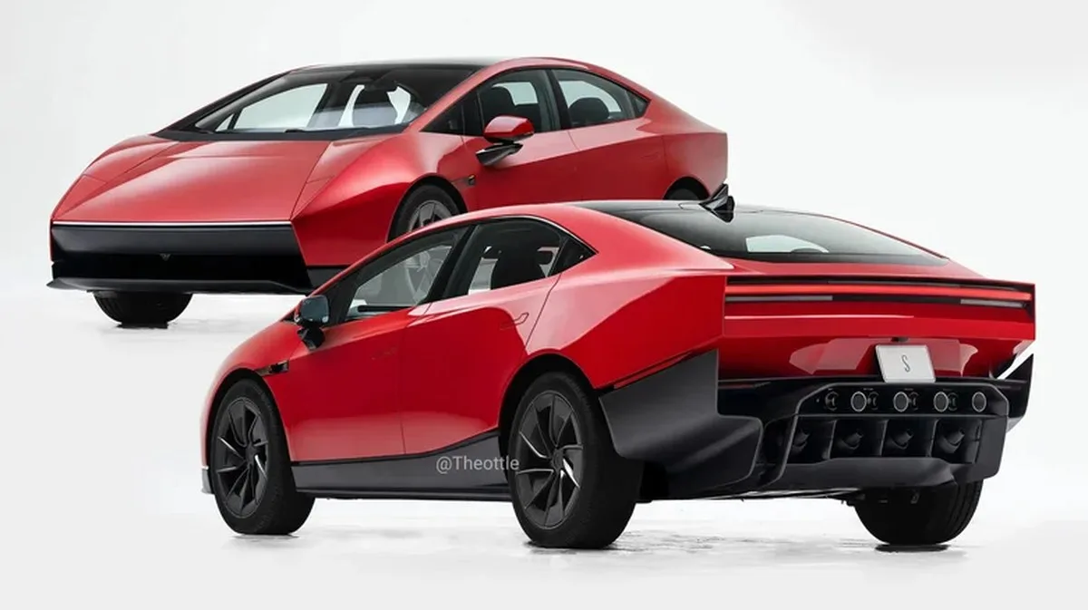 An independent rendering of a Tesla sedan based on the styling language of the Roadster.