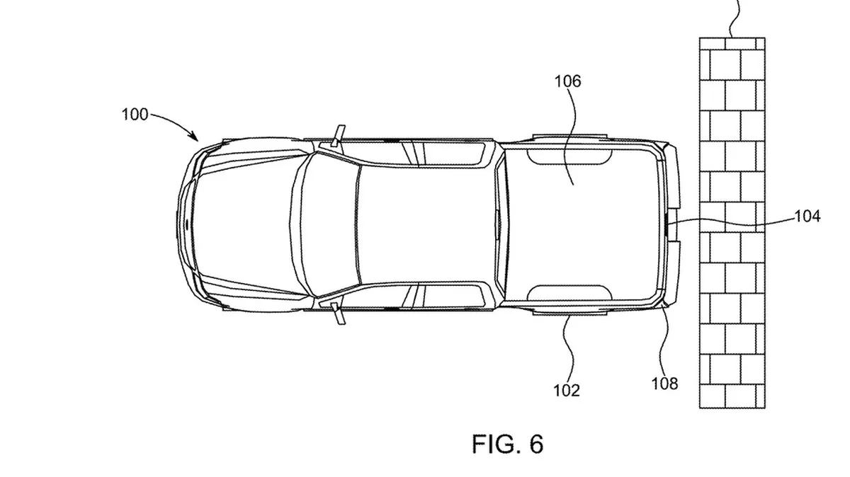 Top view of a vehicle positioned next to a wall, depicting dimensions and relevant features.