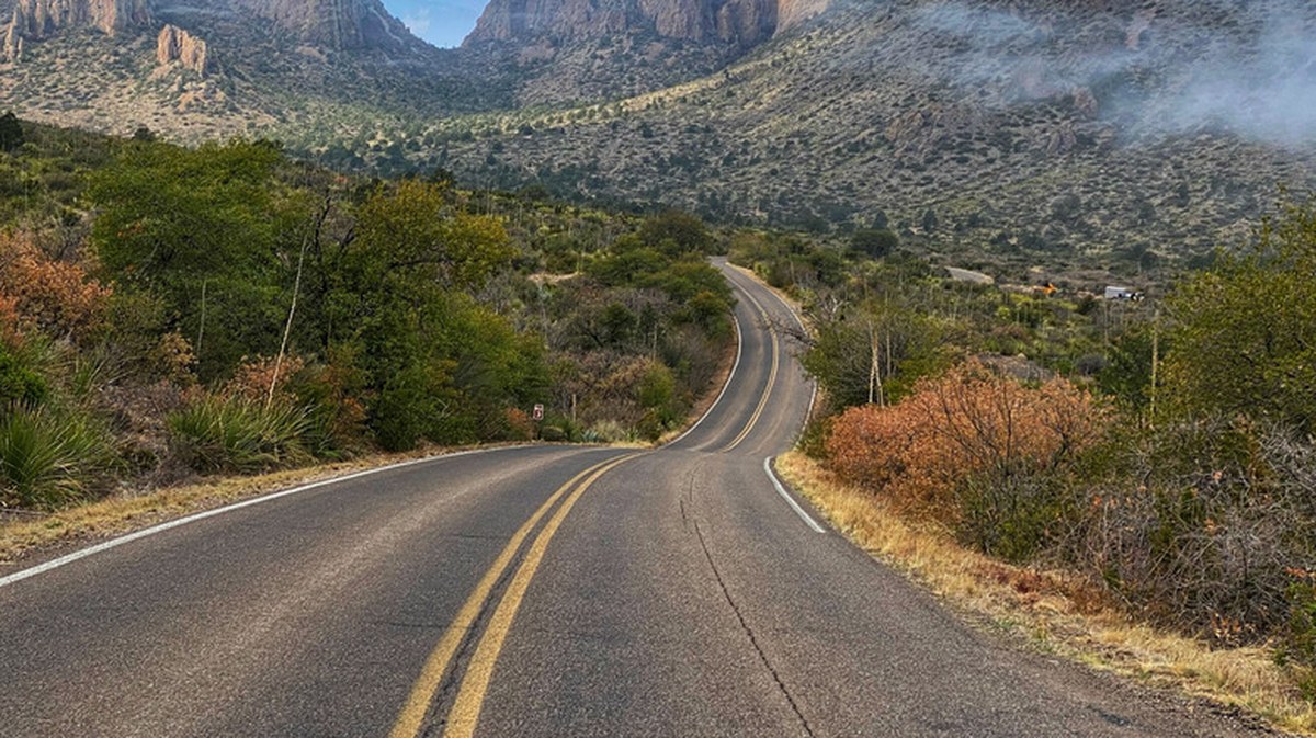 A shot of the Big Bend two-lane road In Texas