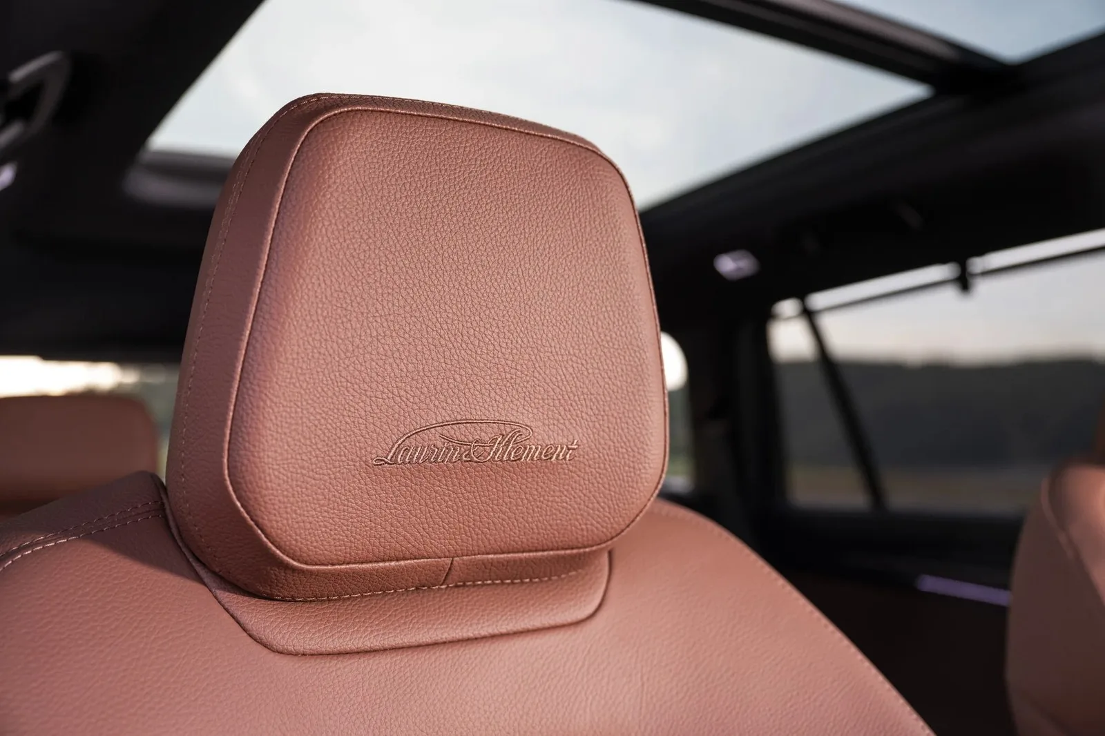 Laurin & Klement upholstery and headrest detail.