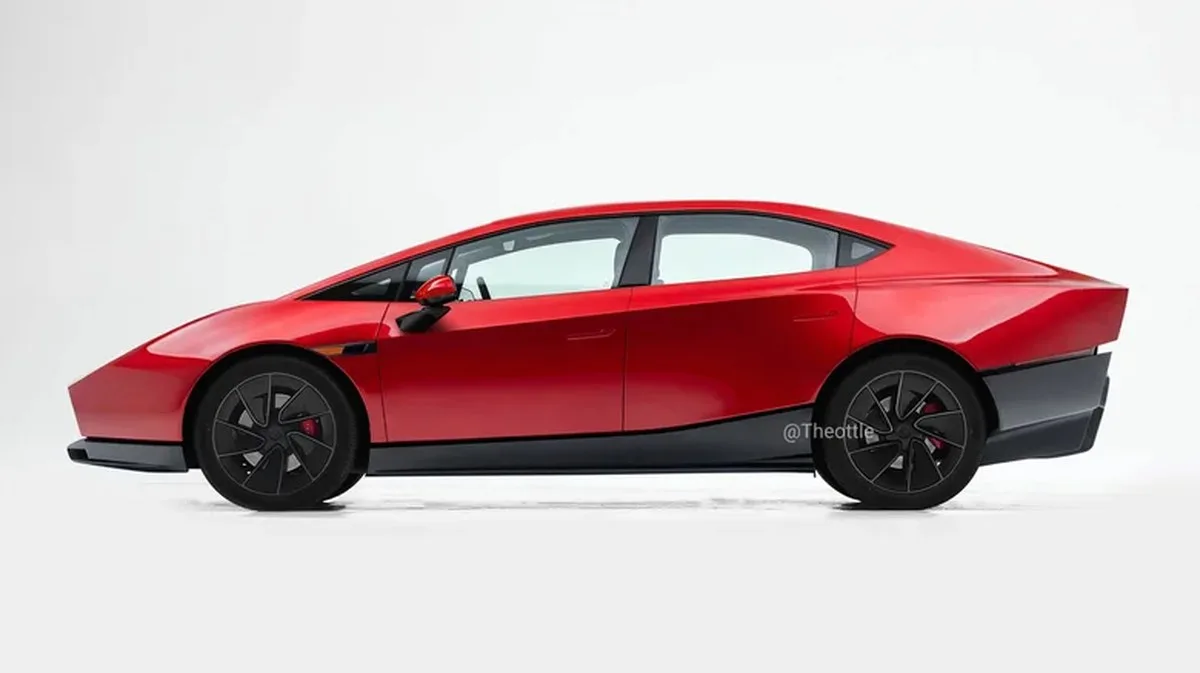 A side rendering of the Tesla Roadster-inspired sedan based on the Hyundai Ioniq V.