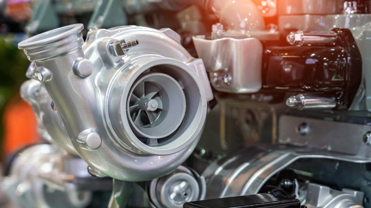 A turbocharger on an engine