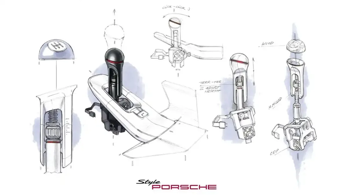 Porsche Mission S transmission shift lever design sketch