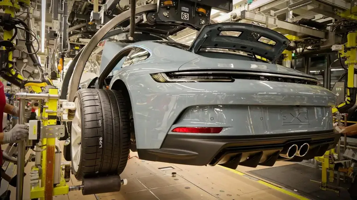 2025 Porsche 911 in manufacturing plant rear