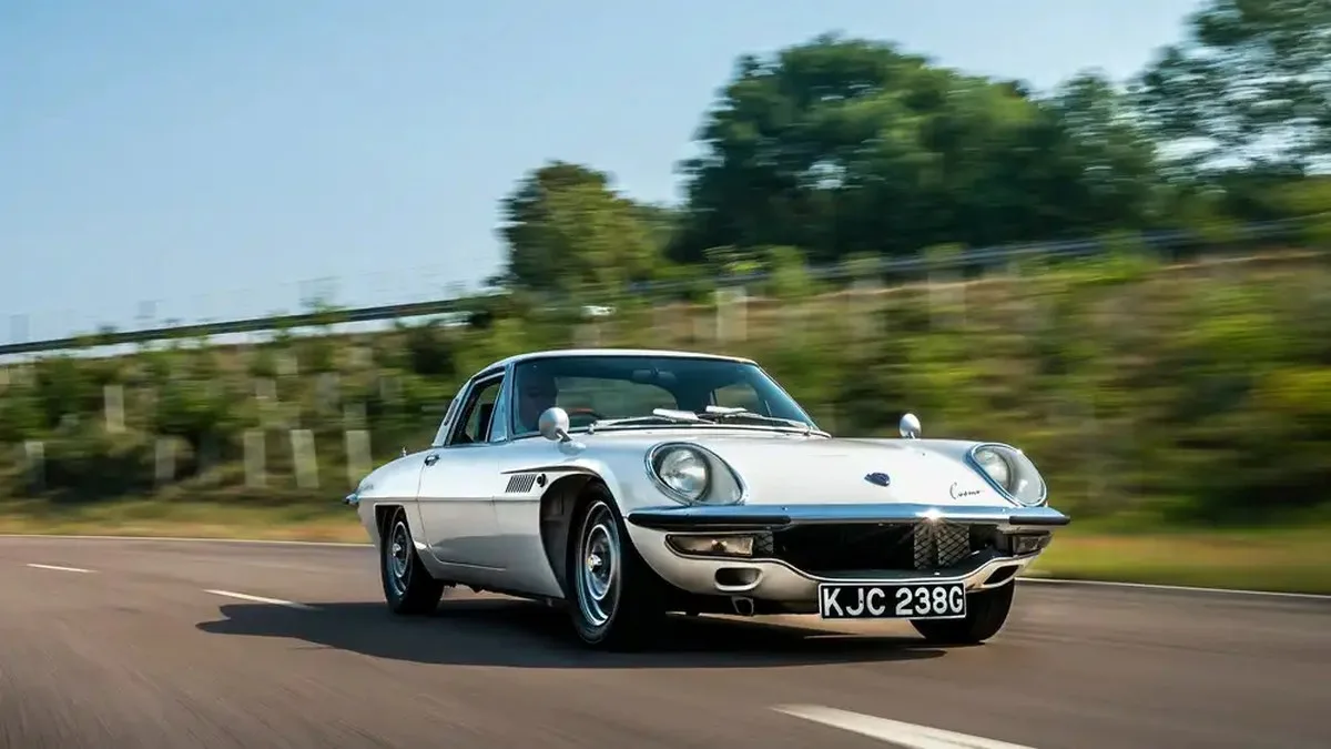 1968 Mazda Cosmo Series 2 White Front Angled View Driving