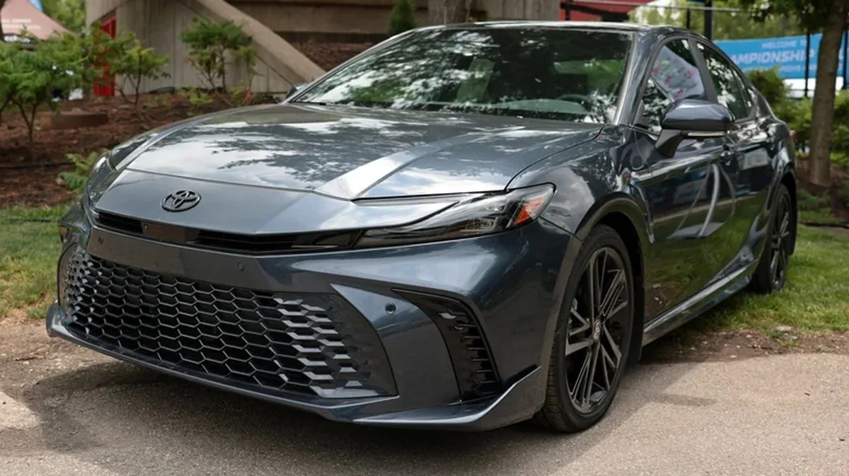 Front three-quarter of a grey 2026 Toyota Camry
