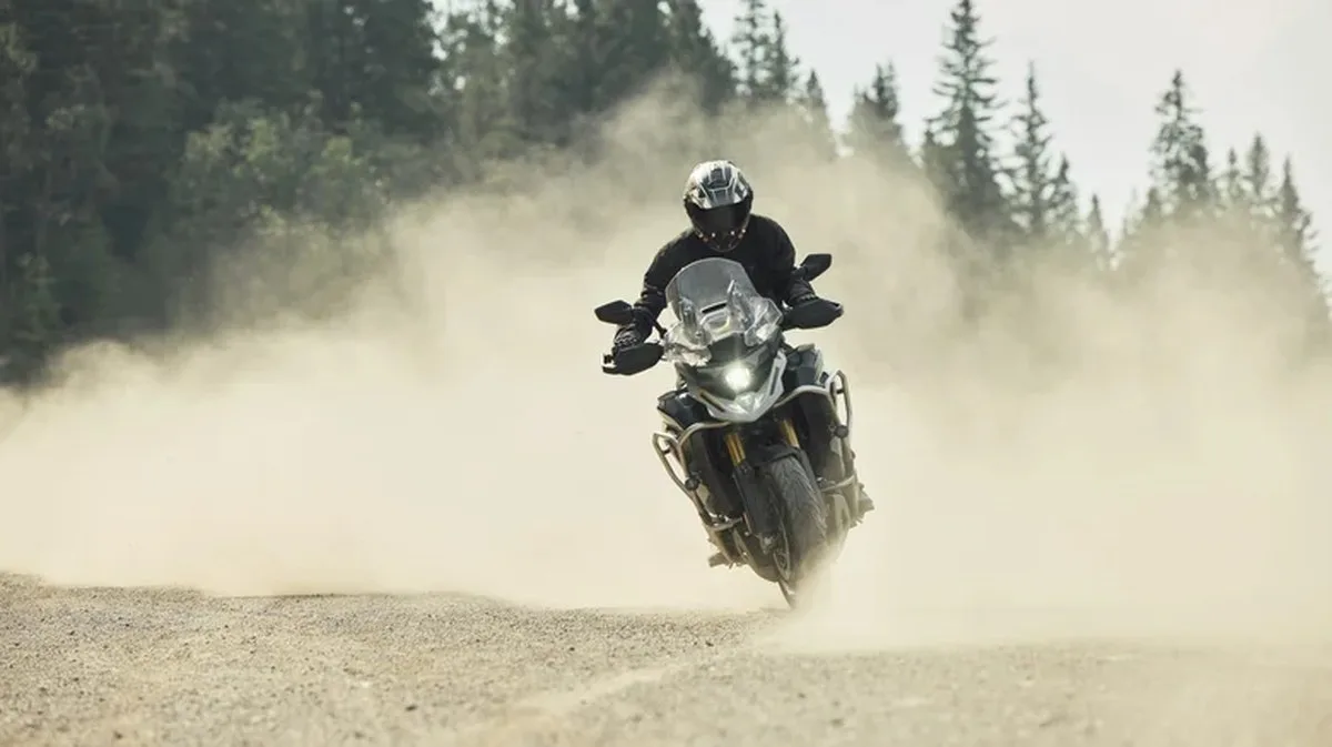 Triumph Tiger off road in dust