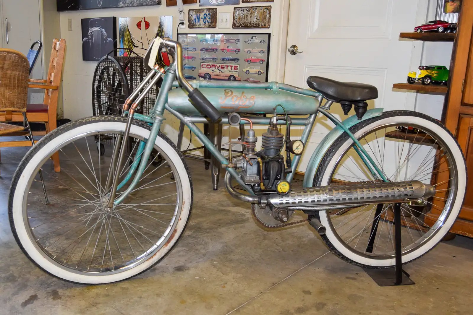 Photo of a faux Pope board track racing motorcycle