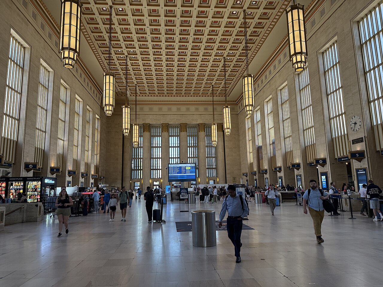The art déco interior of the grand concourse at the 30th Street Station in Philadelphia